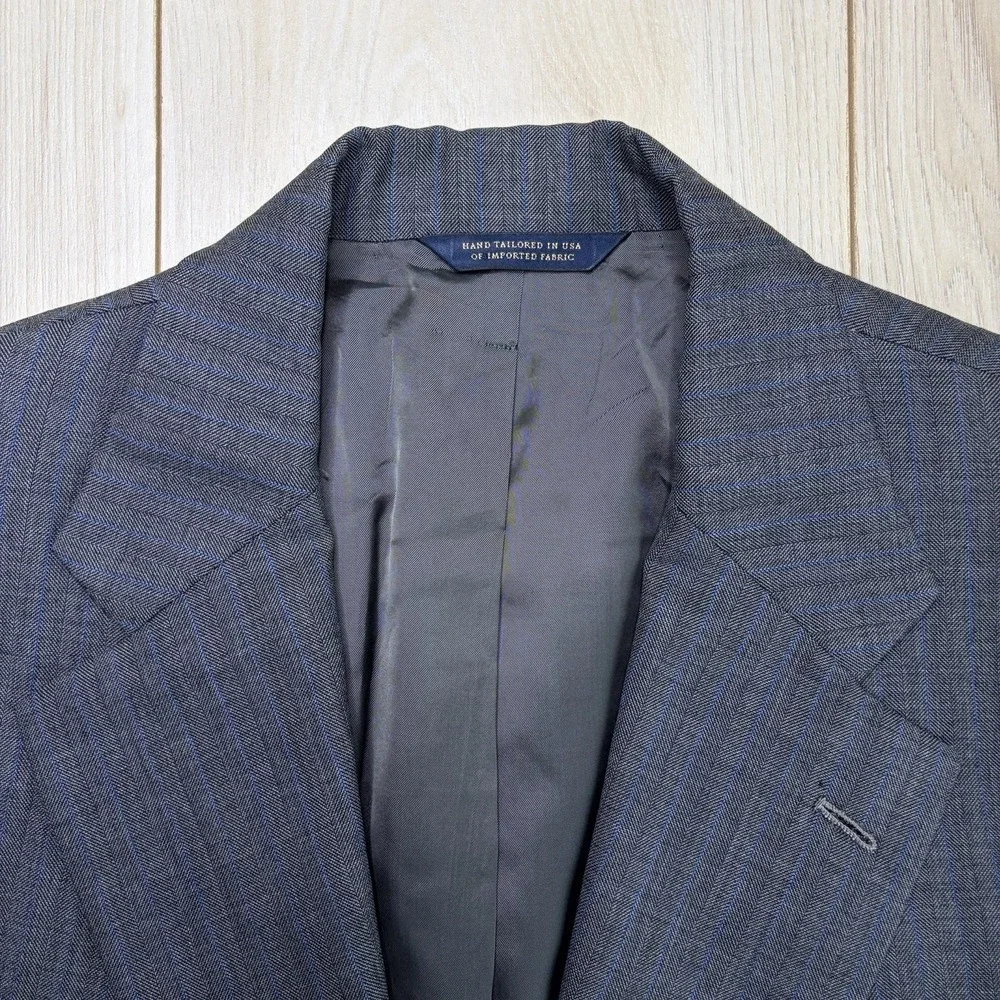 Brooks Brothers Golden Fleece Herringbone Pinstripe Gray Suit Mens 43R 40x28